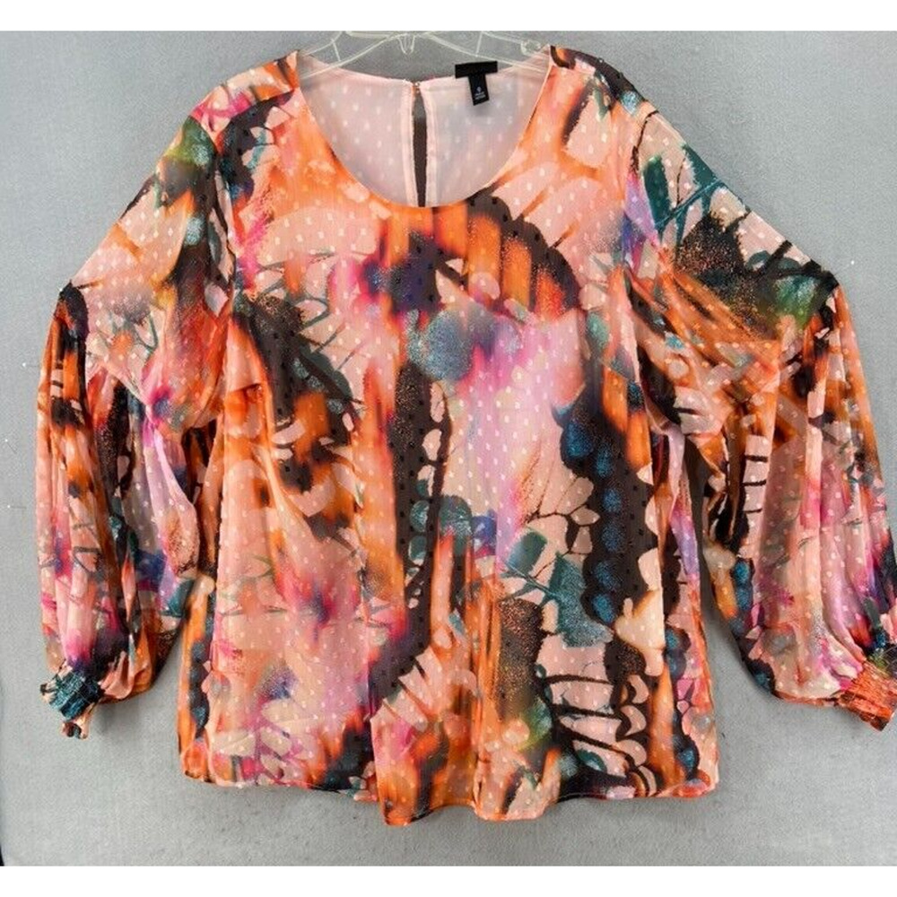 Torrid Shirt Sz 0 L Black White Floral Print Pullover Blouse Bell Cuff Sleeves